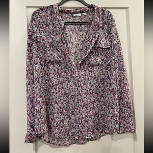 Liz Claiborne Gauzy Sheer Floral Flowy Blouse with Buttons